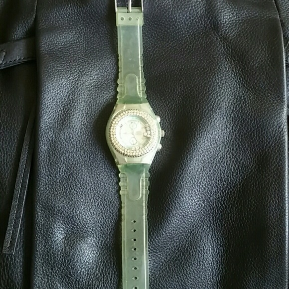 Geneva Quartz Japan Movement Wrist Watch Silver and Green Water Resist Jeweled main image 8